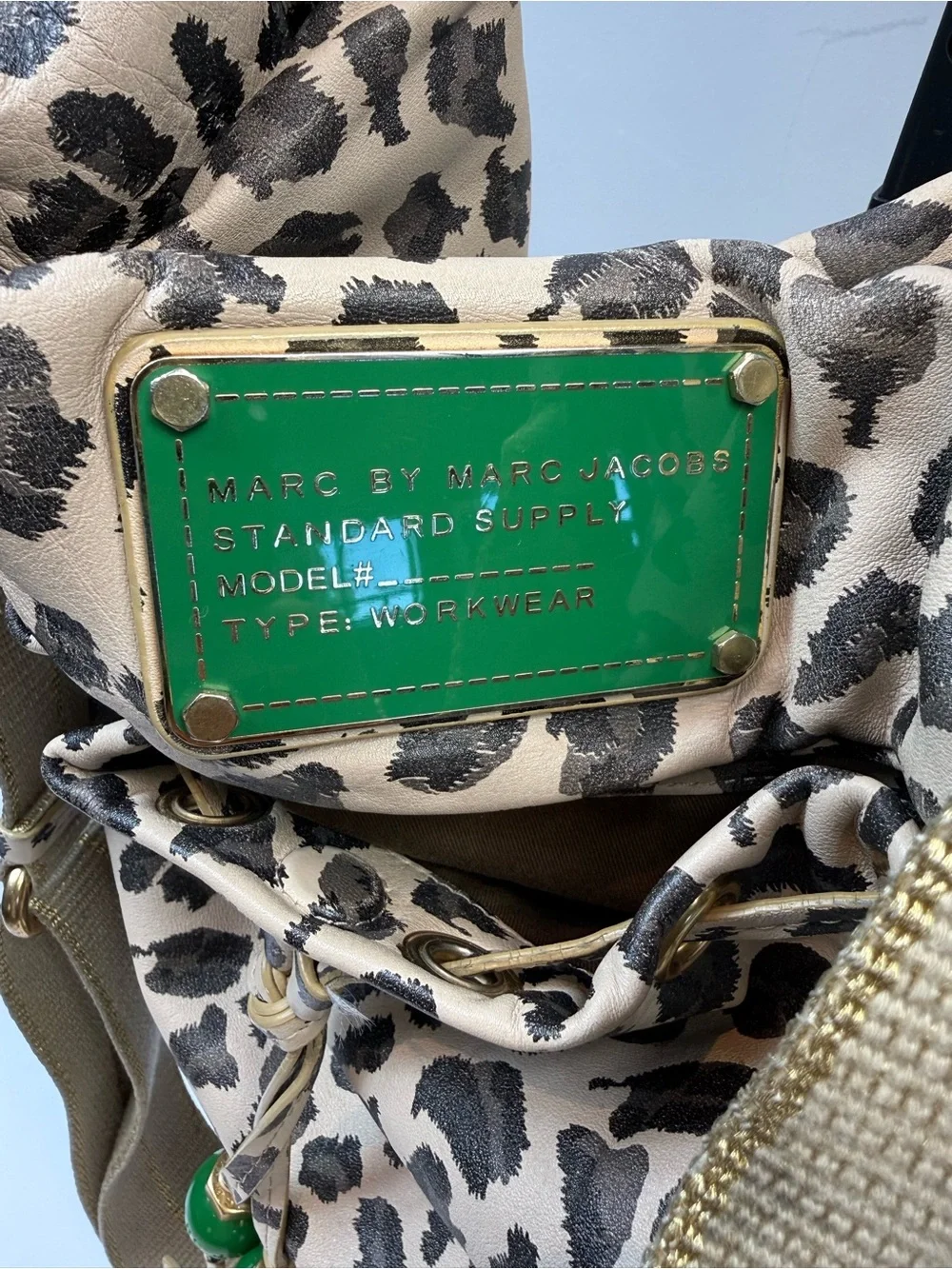 Marc By Marc Jacobs Beige and Black Leopard Shoulder Bag with Green Charm